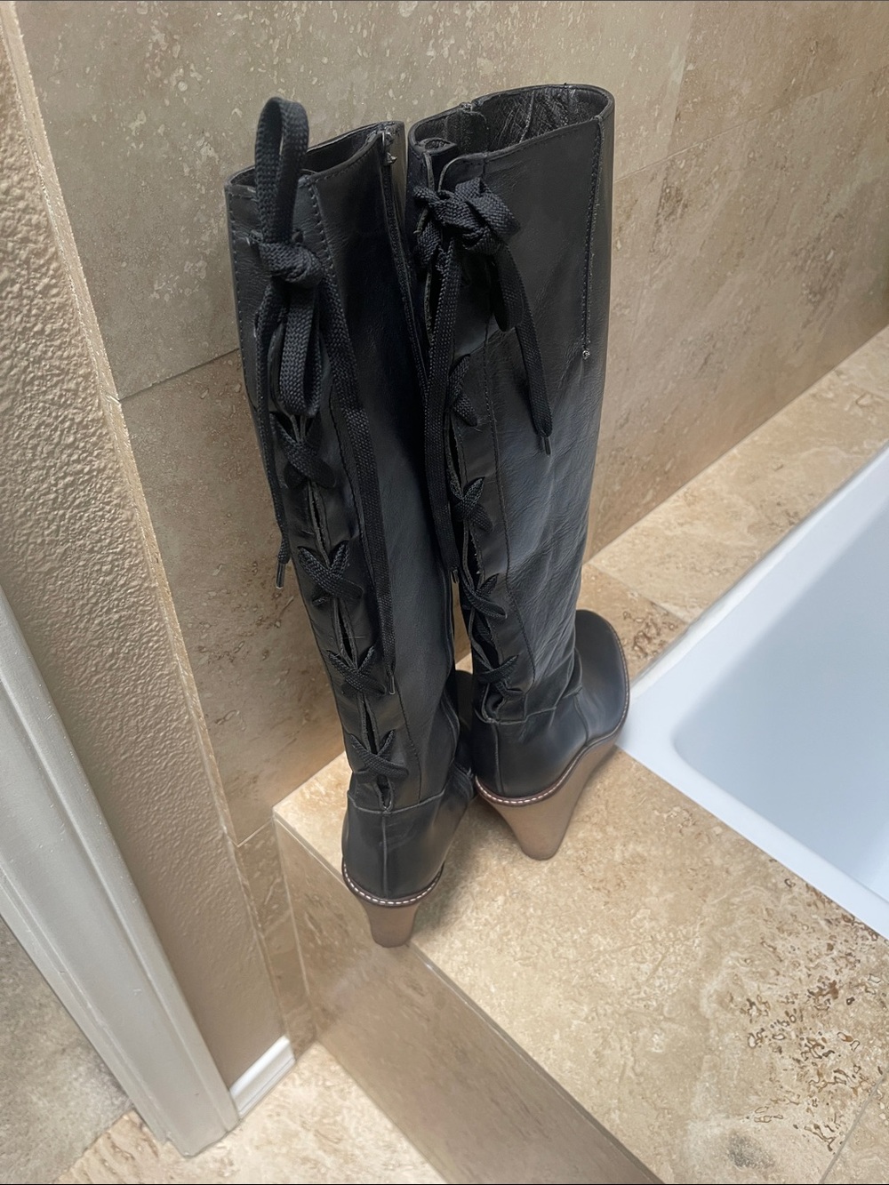 Juicy Couture Black Lace-Up Knee-High Heeled Boots